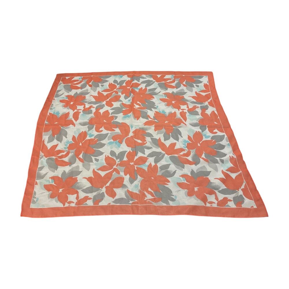Peach and Gray Leaves Printed Square Head Scarf 30.5" x 30.5" Lightweight - Picture 1 of 6